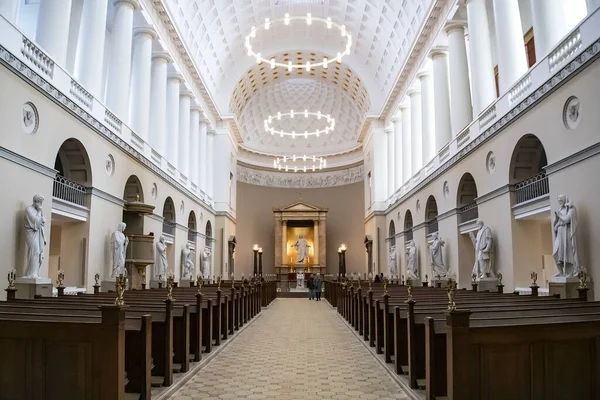 Wnętrze Kościoła Matki Bożej Lub Kopenhagi Kopenhaga Dania Marmurowe Rzeźby — Zdjęcie stockowe