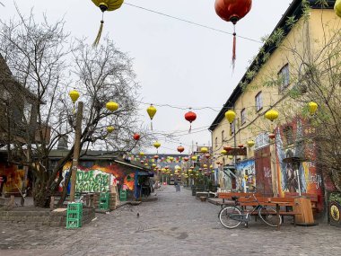 Özgür bölge Christiania alternatif topluluğunun sokakları. Kopenhag, Danimarka. 