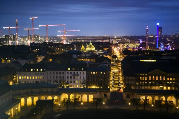 Panoramiczny Wieczór Widok Kopenhagi Wieży Pałacu Christiansborg Kopenhaga — Zdjęcie stockowe