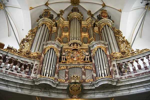 丹麦哥本哈根Trinitatis Kirke圣三一教堂的内部 音乐器官 — 图库照片