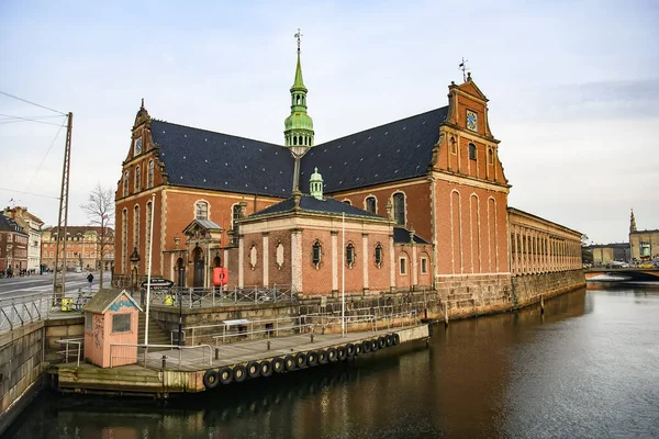 Vista Noturna Para Igreja Holmen Holmens Kirke Canal Holmens Copenhague — Fotografia de Stock
