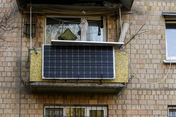 stock image The solar battery panel mounted on the balcony of an apartment building in Kyiv, Ukraine.