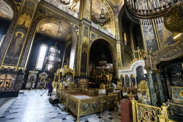 Interior Catedral Volodymyr Com Altar Fragmentos Pinturas Parede Afrescos Kiev — Fotografia de Stock