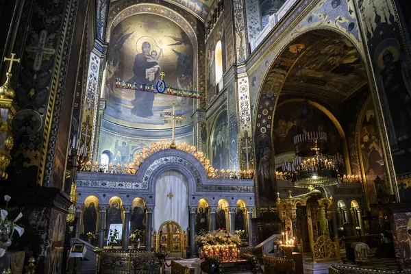 Interior Catedral Volodymyr Com Altar Fragmentos Pinturas Parede Afrescos Kiev — Fotografia de Stock