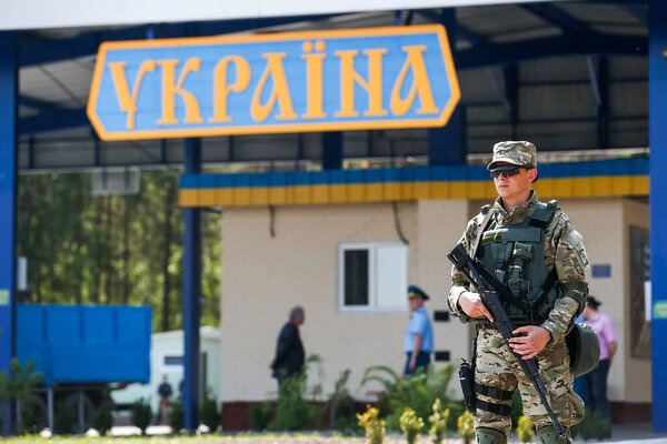 Checkpoint Senkivka, three way border crossing between Ukraine with Russia and Belarus. Chernihiv region, Ukraine. 