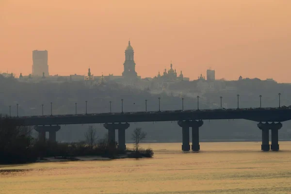 Ponte Paton Campanário Kyiv Pechersk Lavra Cúpulas Ortodoxas Igreja Lavra — Fotografia de Stock