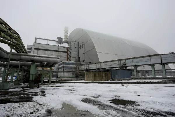 New Safe Confinement Remains Reactor Old Sarcophagus Chernobyl Nuclear Power Stock Image