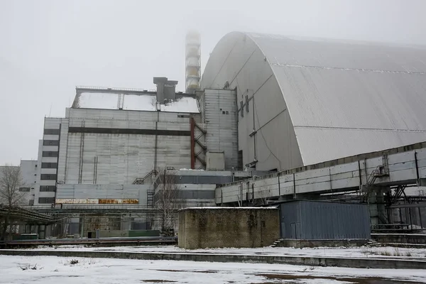 New Safe Confinement Remains Reactor Old Sarcophagus Chernobyl Nuclear Power Stock Photo