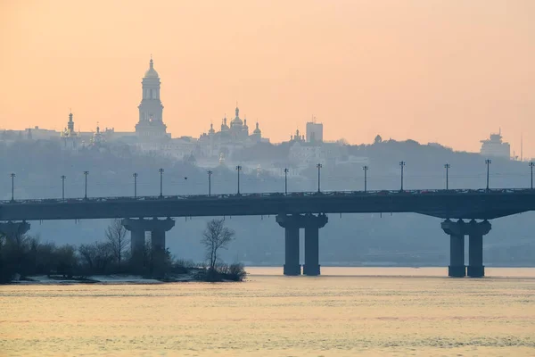 Ponte Paton Campanário Kyiv Pechersk Lavra Cúpulas Ortodoxas Igreja Lavra — Fotografia de Stock