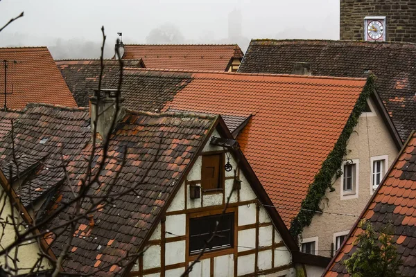 中世の旧市街のファサードと屋根の街の壁からの眺め Rothenburg Der Tauber バイエルン州 ドイツ — ストック写真