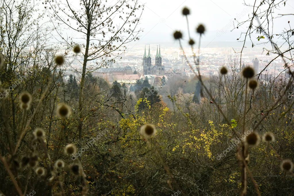 Panoramic view of Bamberg landscape with Cathedral Bamberger Dom , Upper Franconia, Bavaria, Germany.
