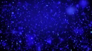 Soyut parlak mavi parıltılı parçacıklar. Parlayan Bokeh yıldızlarıyla soyut bir arkaplan. Parıldayan ışık.