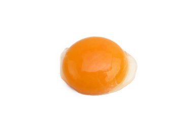 Yumurta sarısı beyaz arka planda izole edilmiş. Kapat.