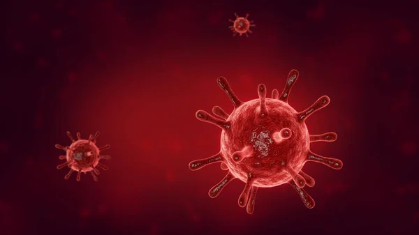 Ilustrasi sel virus atau molekul bakteri di bawah mikroskop. Ilustrasi 3d abstrak Virus corona Sel. Virus influenza pernapasan patogen. Sel virus terbang Covid — Stok Foto