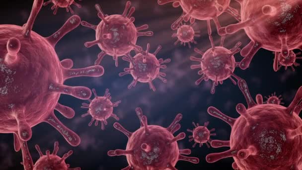 Konsep sel virus 3D. Wabah penyakit virus. Latar belakang bakteri yang abstrak. Flu pernapasan patogen. Sel virus terbang Covid — Stok Video