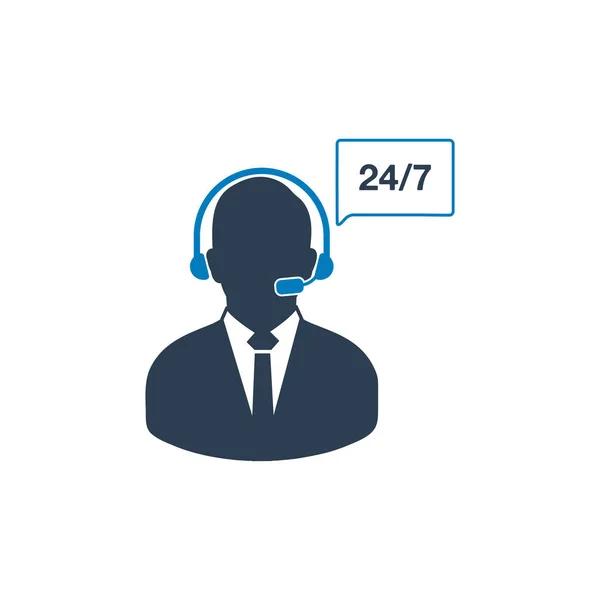24/7 Customer Service Icon. Flat style vector EPS. — 스톡 벡터