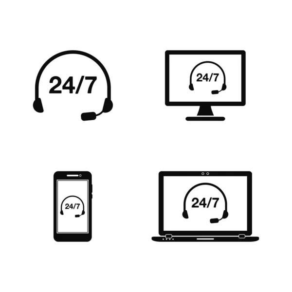 24/7 Online Customer Support, Help Icon Set. Flat style vector E — 图库矢量图片