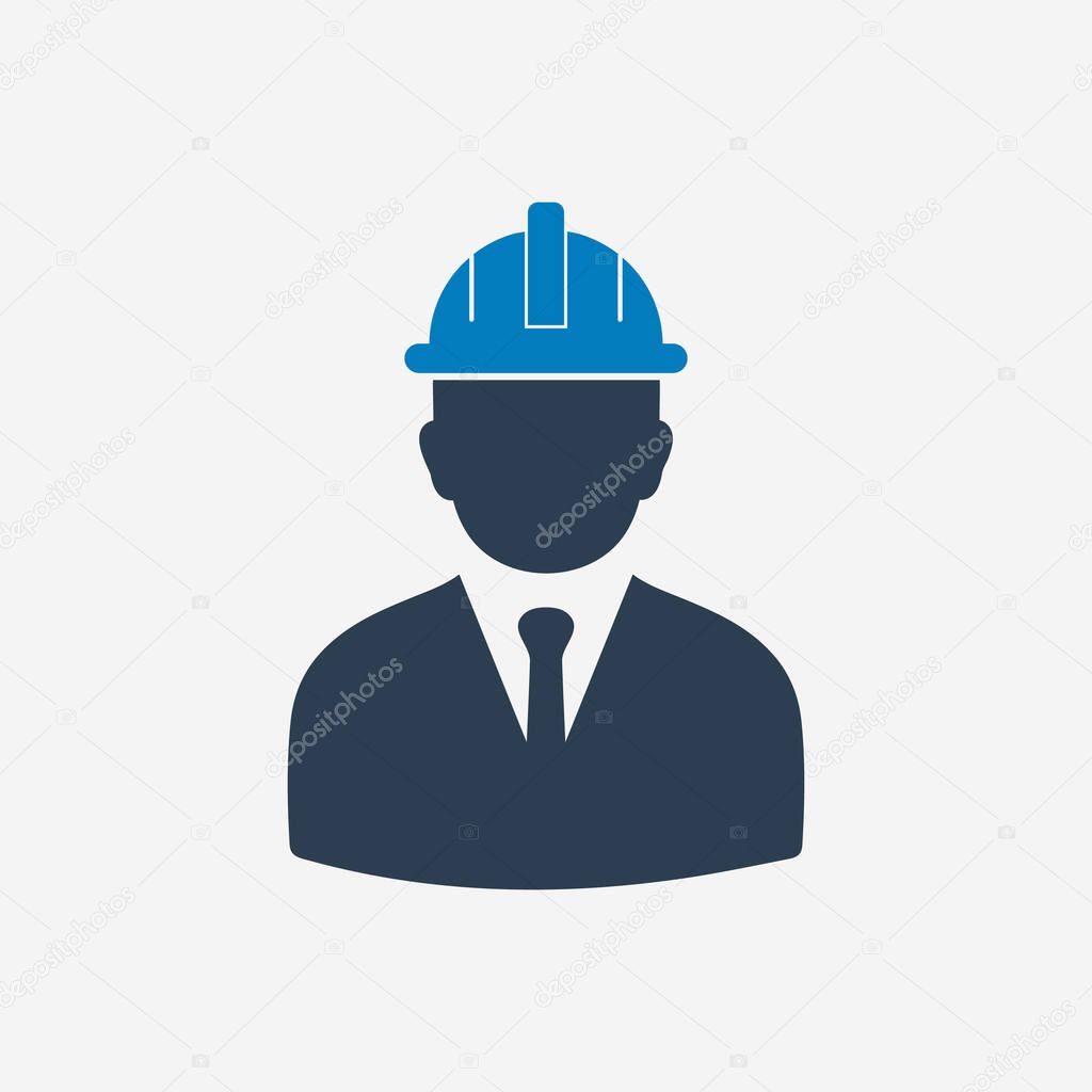 Civil Engineer Icon with man and safety helmet sign. Editable Vector EPS Symbol Illustration. 