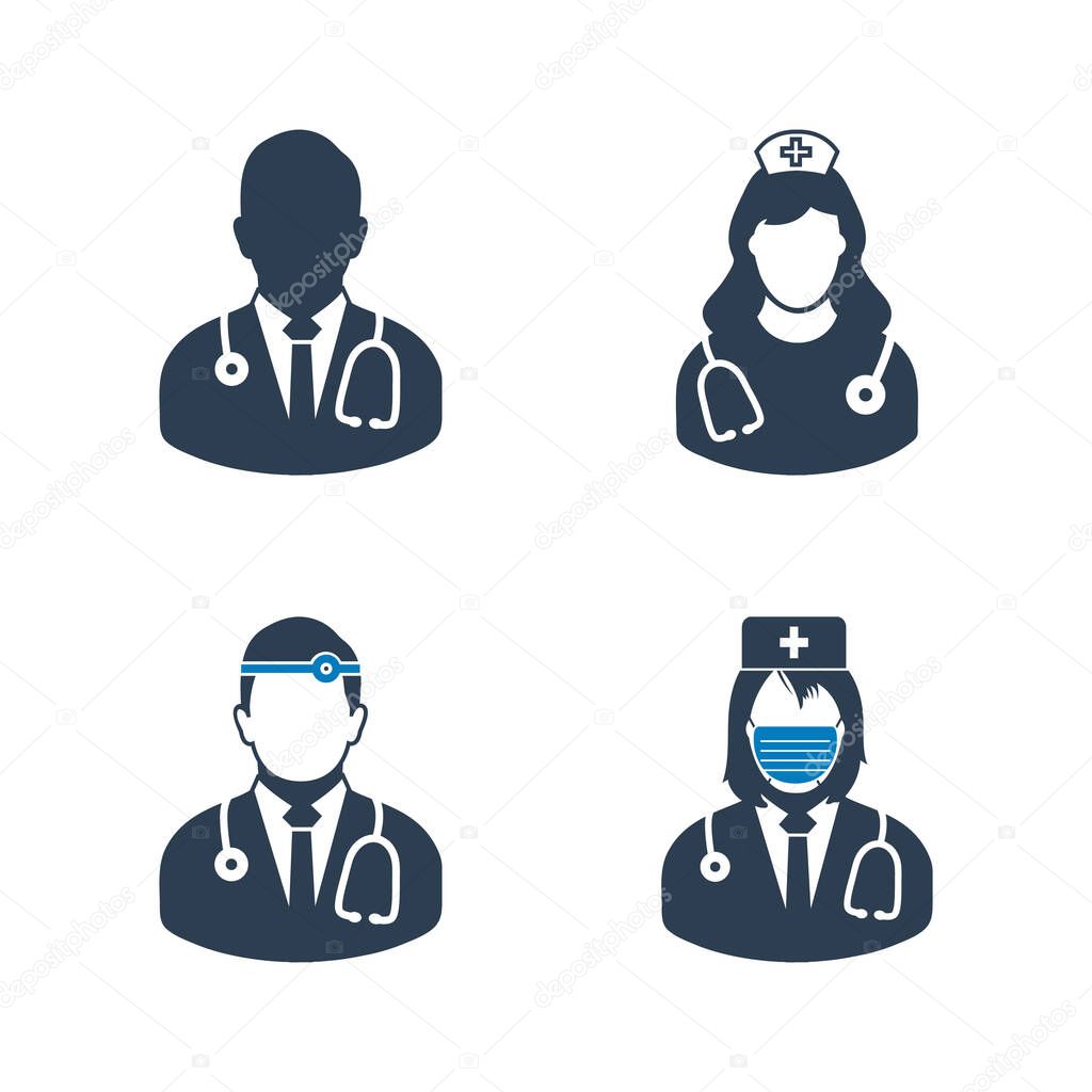 Medical Doctor, Nurse, Surgeon icon Set. Editable Vector EPS Symbol Illustration. 