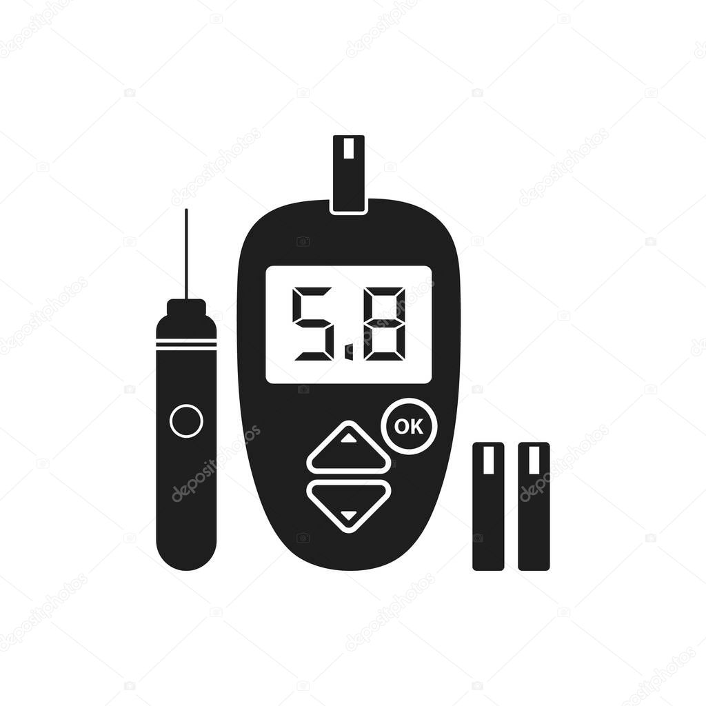 Glucose meter icon with lancet pen symbol. Flat style vector EPS.