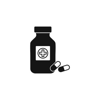 İlaç Kapsülü Şişe ikonu. Düzenlenebilir Vektör EPS Sembol İllüstrasyonu. 