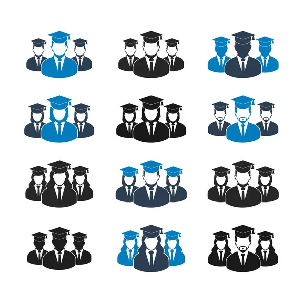 Graduate Students Team Icon Set Vetor Estilo Plano Eps —  Vetores de Stock