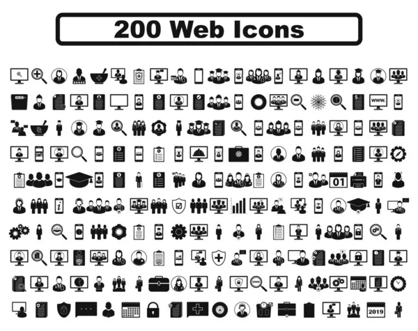 200 Conjunto Ícones Web Vetor Estilo Plano Eps —  Vetores de Stock