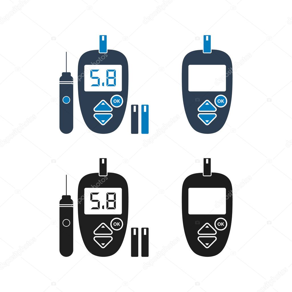 Glucose meter icon set. Flat style vector EPS.