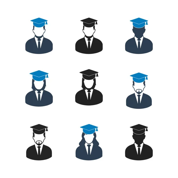 Graduate Student Icon Set Flat Style Vector Eps — Stock Vector
