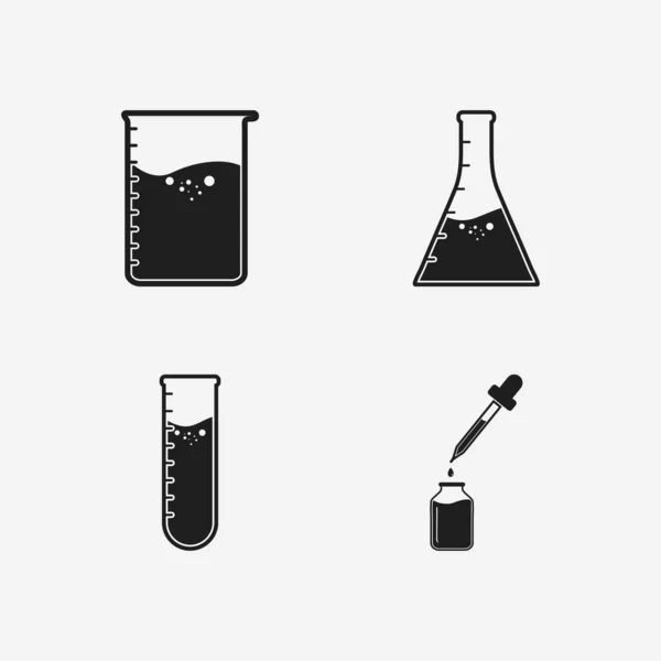 Iconos Equipos Laboratorio Con Beaker Flask Dropper Señal Tubo Ensayo — Vector de stock