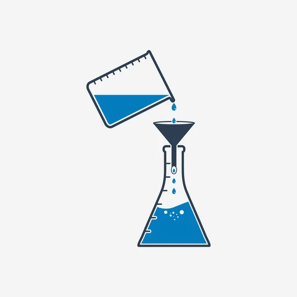 Icono Reacción Química Con Matraz Vaso Precipitados Letrero Panel Ilustración — Vector de stock