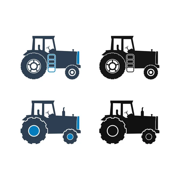 Farming Tractor Icon Set Flat Style Vector Eps — Stock Vector