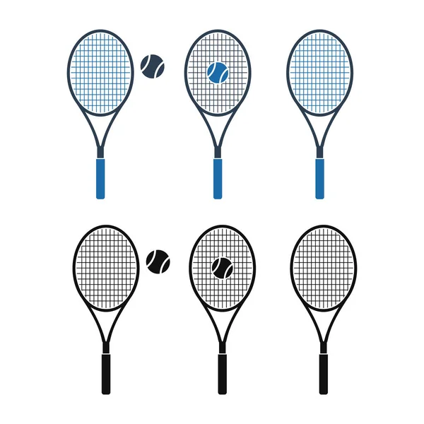 Raqueta Tenis Set Iconos Pelota Estilo Plano Vector Eps — Vector de stock