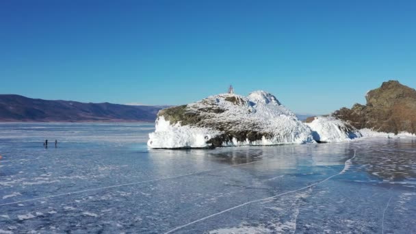 Lacul Înghețat Baikal Pelerina Horin Irgi Insula Olkhon Peisaj Frumos — Videoclip de stoc
