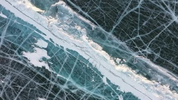 Bevroren Lake Baikal Lake Baikal Hummocks Prachtig Winterlandschap Met Helder — Stockvideo