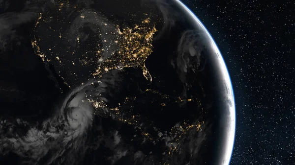 Άποψη της Βόρειας και Νότιας Αμερικής από το διάστημα. Φώτα πόλης — Φωτογραφία Αρχείου