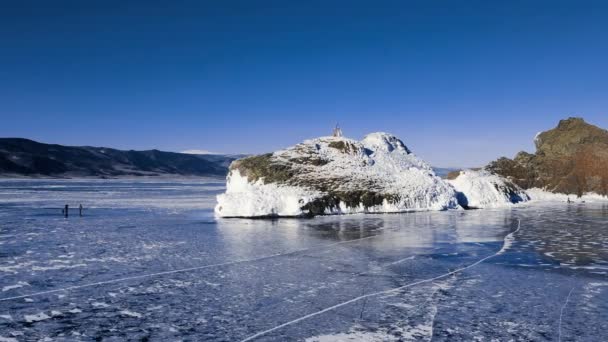 Der Zugefrorene Baikalsee Kap Horin Irgi Der Insel Olchon Wunderschöne — Stockvideo