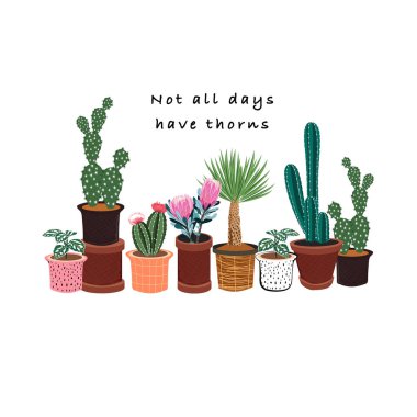 Elle çizilmiş kaktüsler bir sürü kap Vector tişörtü baskısı içeriyor. Gr