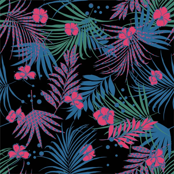 Nuit d'été tripique motif floral sans couture avec fleur et ho — Image vectorielle