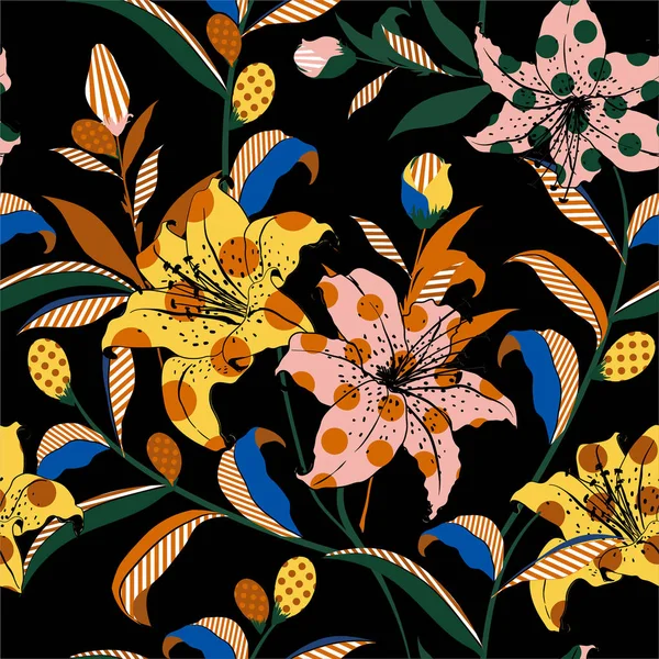 Flor de jardim de lírio florescendo em estilo pop art colorido e divertido mo —  Vetores de Stock
