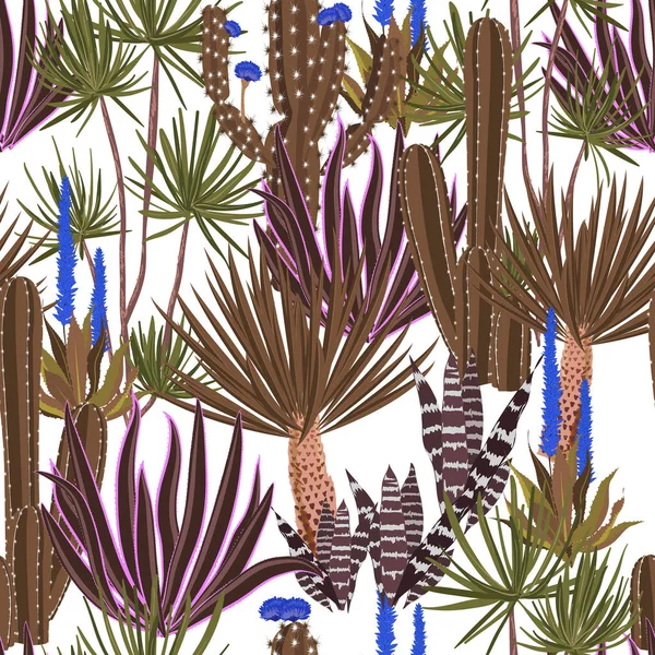 Hand drawing Cactus Plant and flowers Seamless Pattern. Exotic T