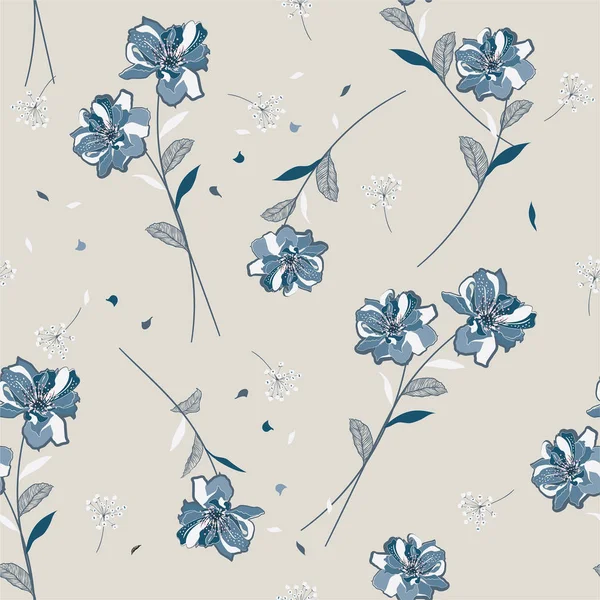Textura vetorial sem costura. Padrão de flor prado azul soprando em — Vetor de Stock
