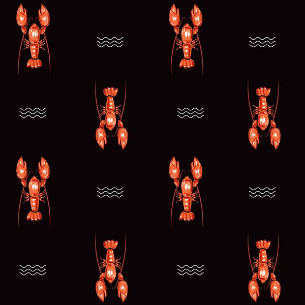 RED Lobster seamless pattern. Drawing  illustration of lobster v — Stock Vector