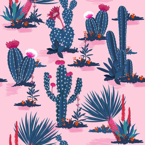 Dolce e alla moda modello senza soluzione di continuità cactus estate vettore sul deserto — Vettoriale Stock
