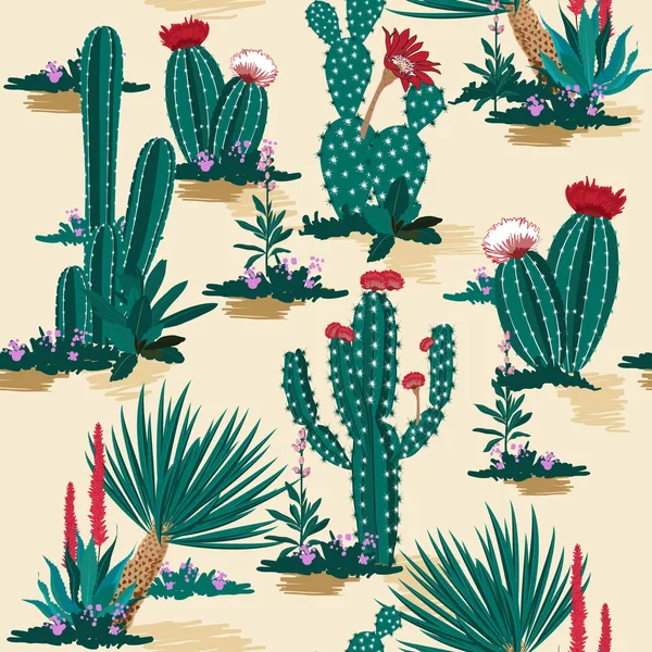 Cactus estivo vettoriale modello senza soluzione di continuità su mix deserto con beautif — Vettoriale Stock