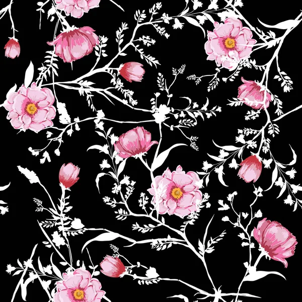 Floral padrão sem costura florescendo flores aquarela rosa botânico —  Vetores de Stock