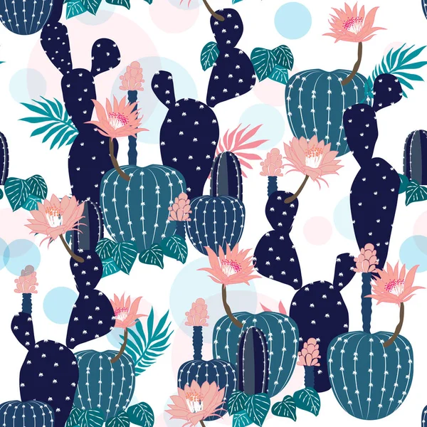 Hand drawing Cactus Plant and flowers  Seamless Pattern. Exotic