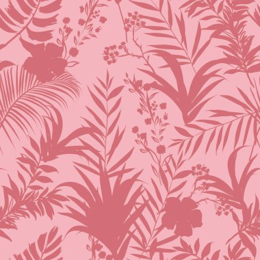 Vektör desensiz tropikal monoton ormanı yaprakları pembeye.