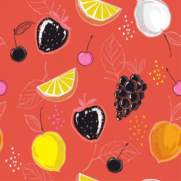 Lumineux Frais Fruits Été Mélangés Croquis Main Coloré Dessin Style — Image vectorielle