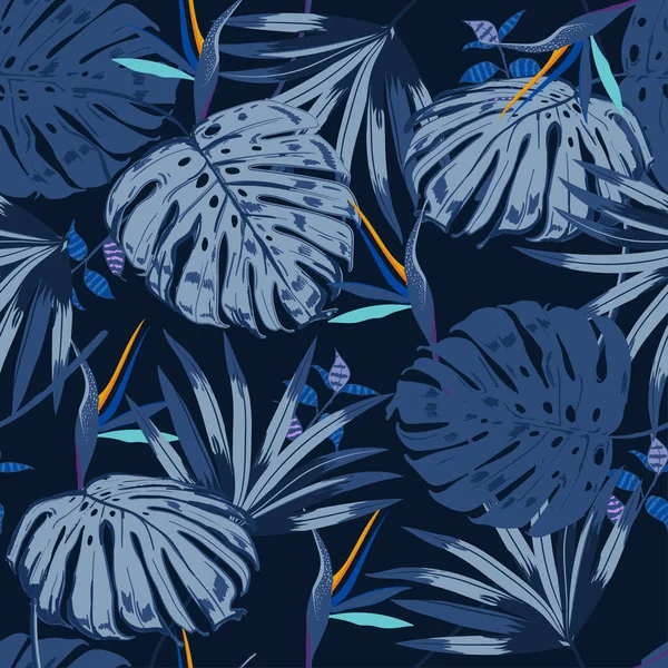 Vecteur Transparente Beau Motif Tropical Bleu Artistique Avec Forêt Exotique — Image vectorielle